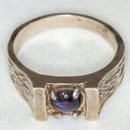 925 Sterling Silver Textured Ring with 5mm Purple Cabochon - Size 9.75