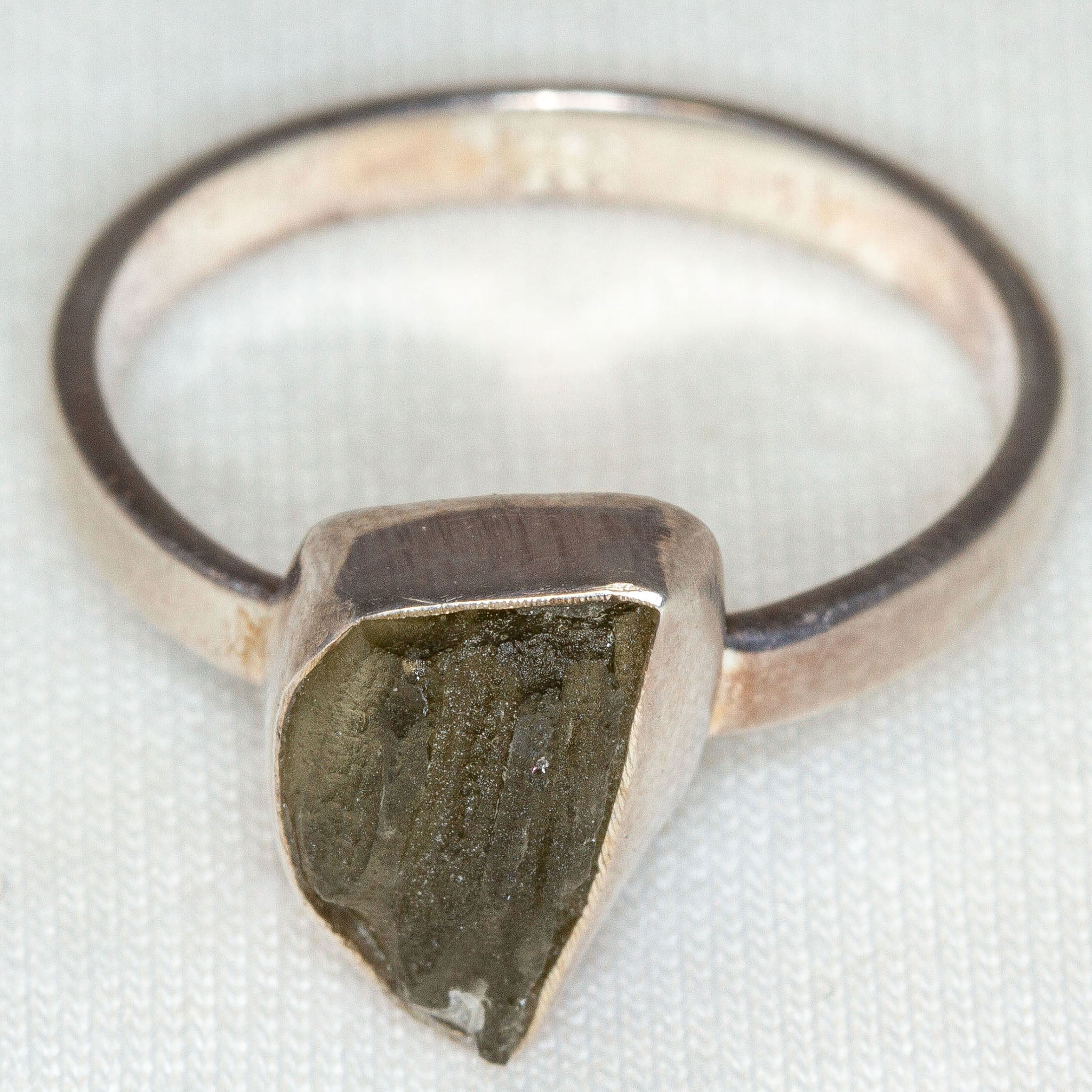 925 Sterling Silver Raw Moldavite Tektite Ring - Freeform Bezel Setting, Size 9.5 Main image