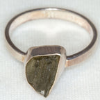 925 Sterling Silver Raw Moldavite Tektite Ring - Freeform Bezel Setting, Size 9.5