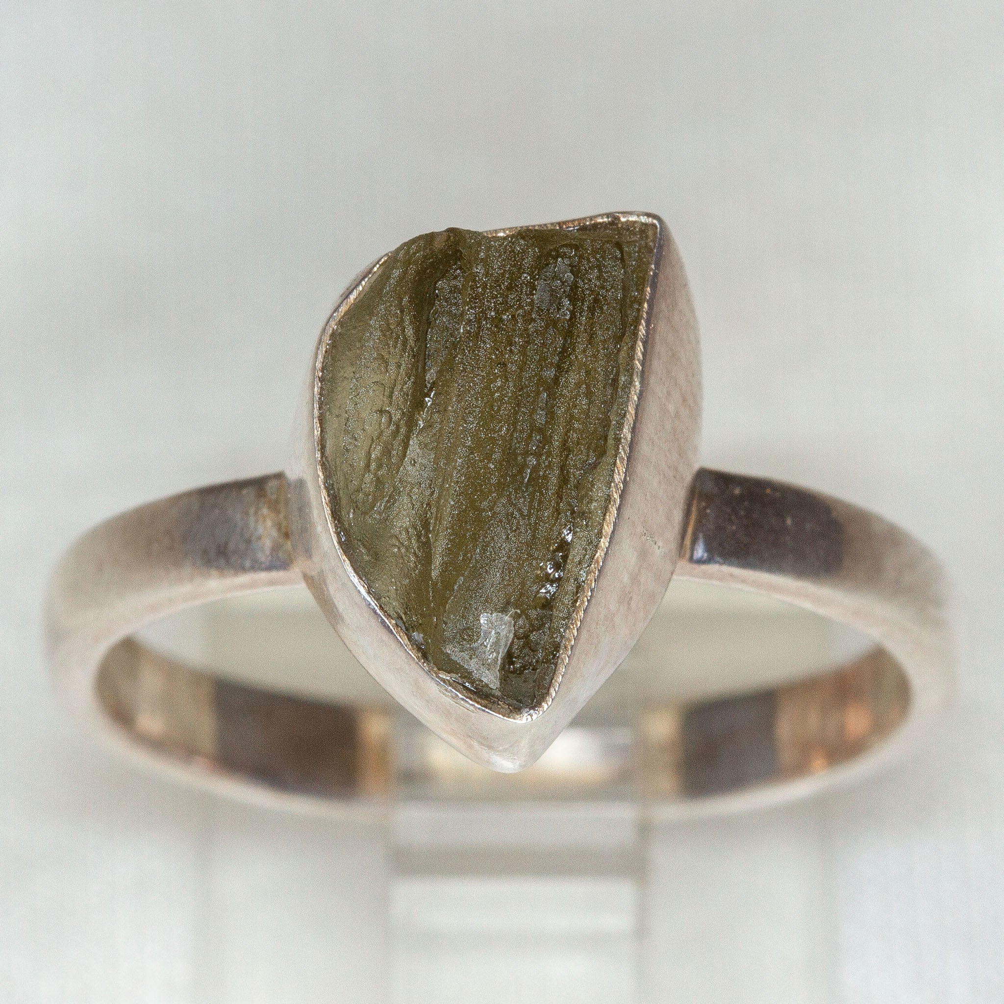 925 Sterling Silver Raw Moldavite Tektite Ring - Freeform Bezel Setting, Size 9.5 Secondary image
