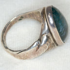 925 Sterling Silver Oval Moss Agate Ring - 13x17mm Bezel Set Cabochon, Size 6