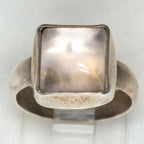925 Sterling Silver Star Rose Quartz Ring - 10x10mm Bezel Set Cabochon, Size 6