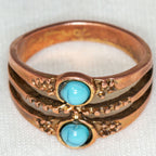 Artisan Copper Triple Band Ring with Twin Turquoise Cabochons - Size 7