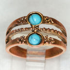 Artisan Copper Triple Band Ring with Twin Turquoise Cabochons - Size 7