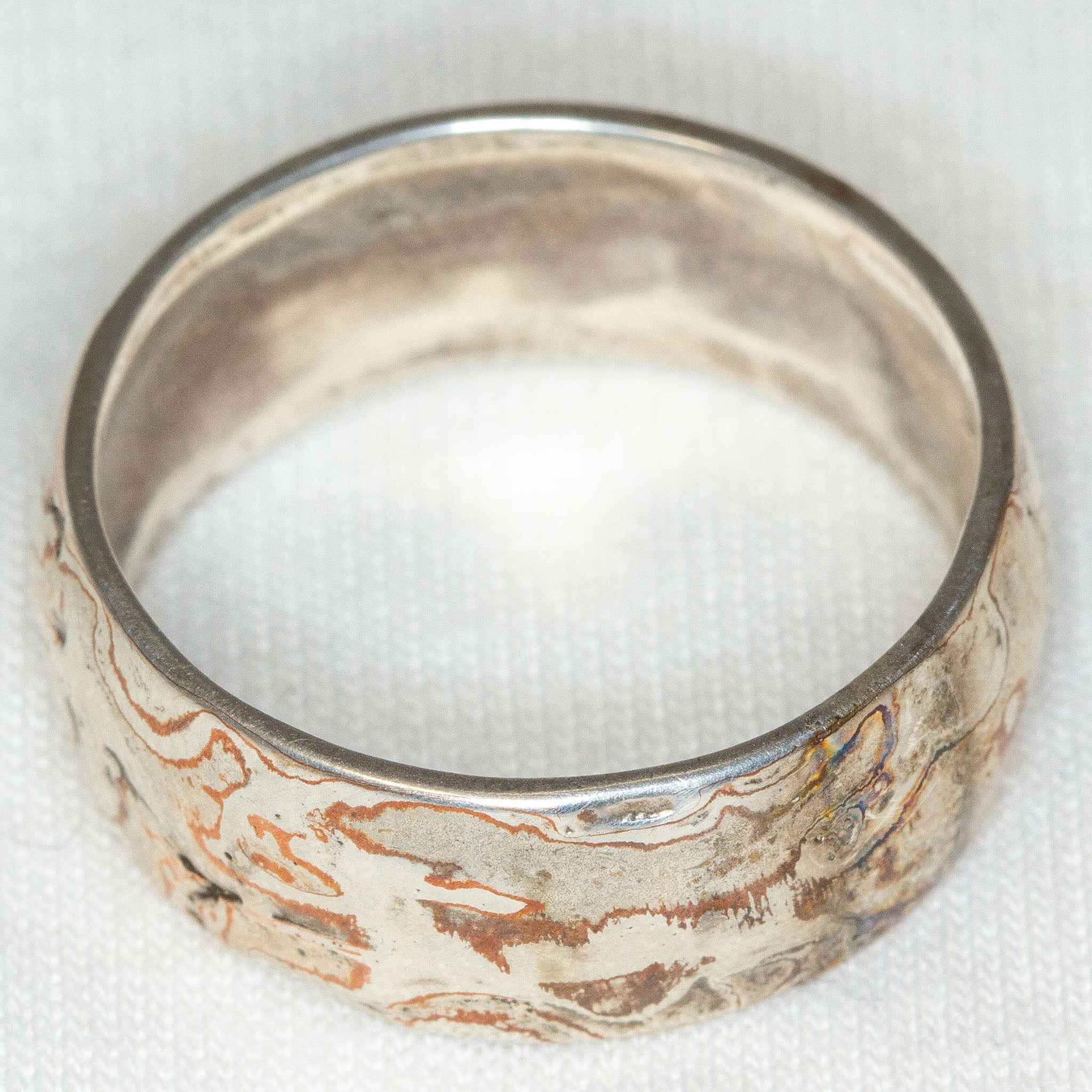 Artisan Silver & Copper Mokume Gane Wide Band Ring - 10mm, Size 10.25