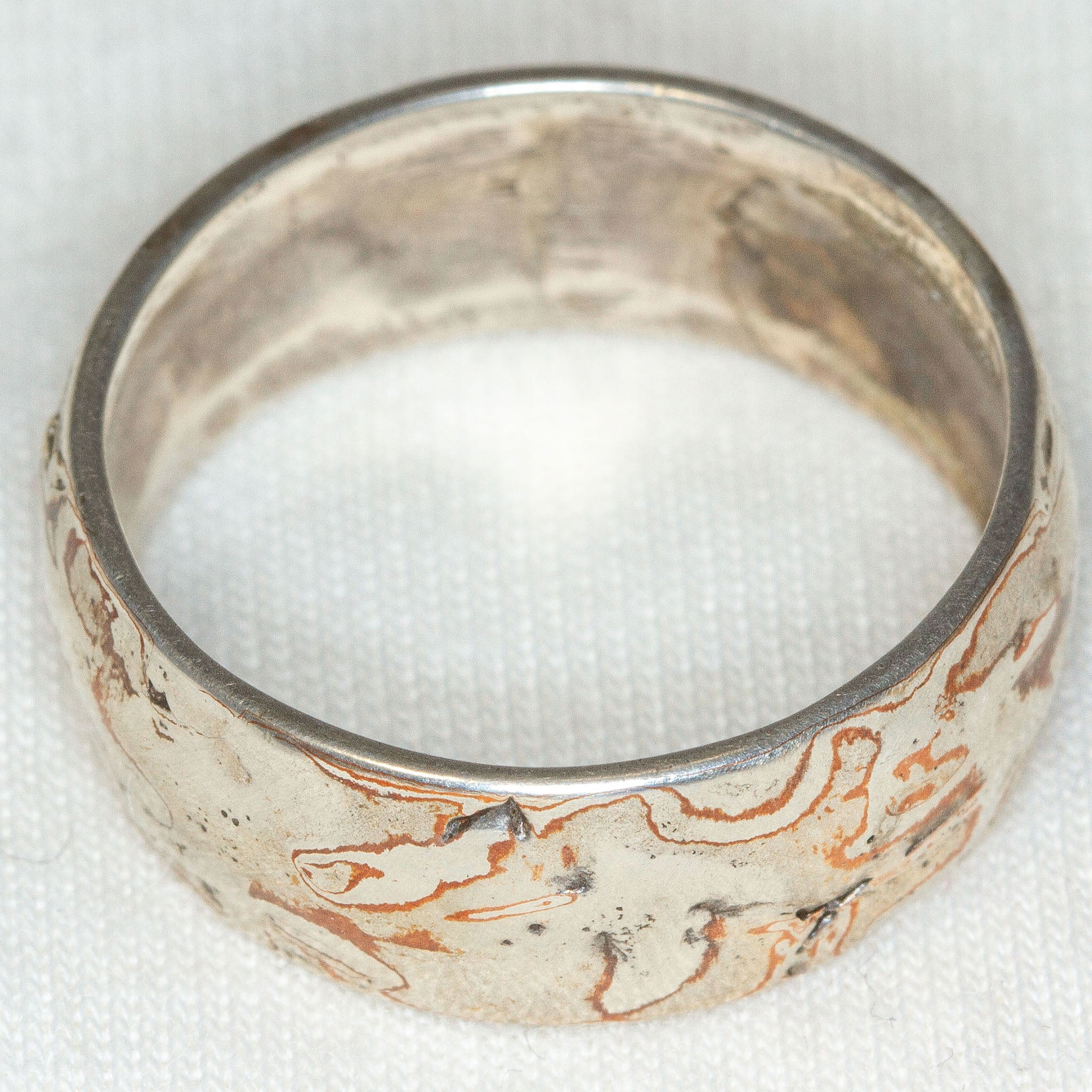 Artisan Silver & Copper Mokume Gane Wide Band Ring - 10mm, Size 10.25