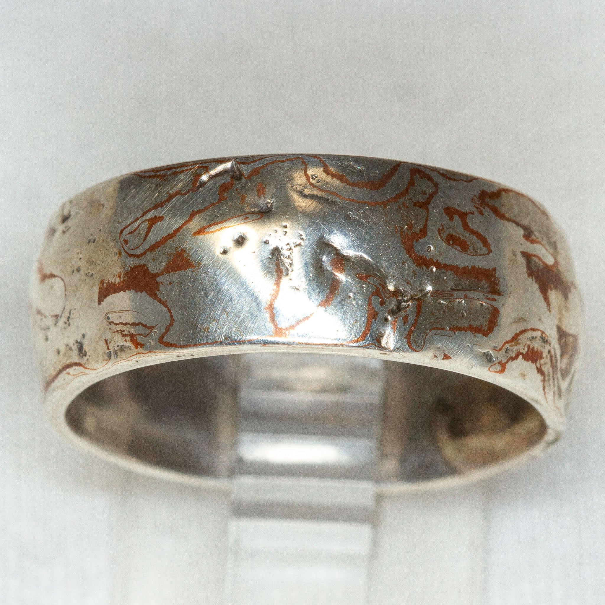 Artisan Silver & Copper Mokume Gane Wide Band Ring - 10mm, Size 10.25