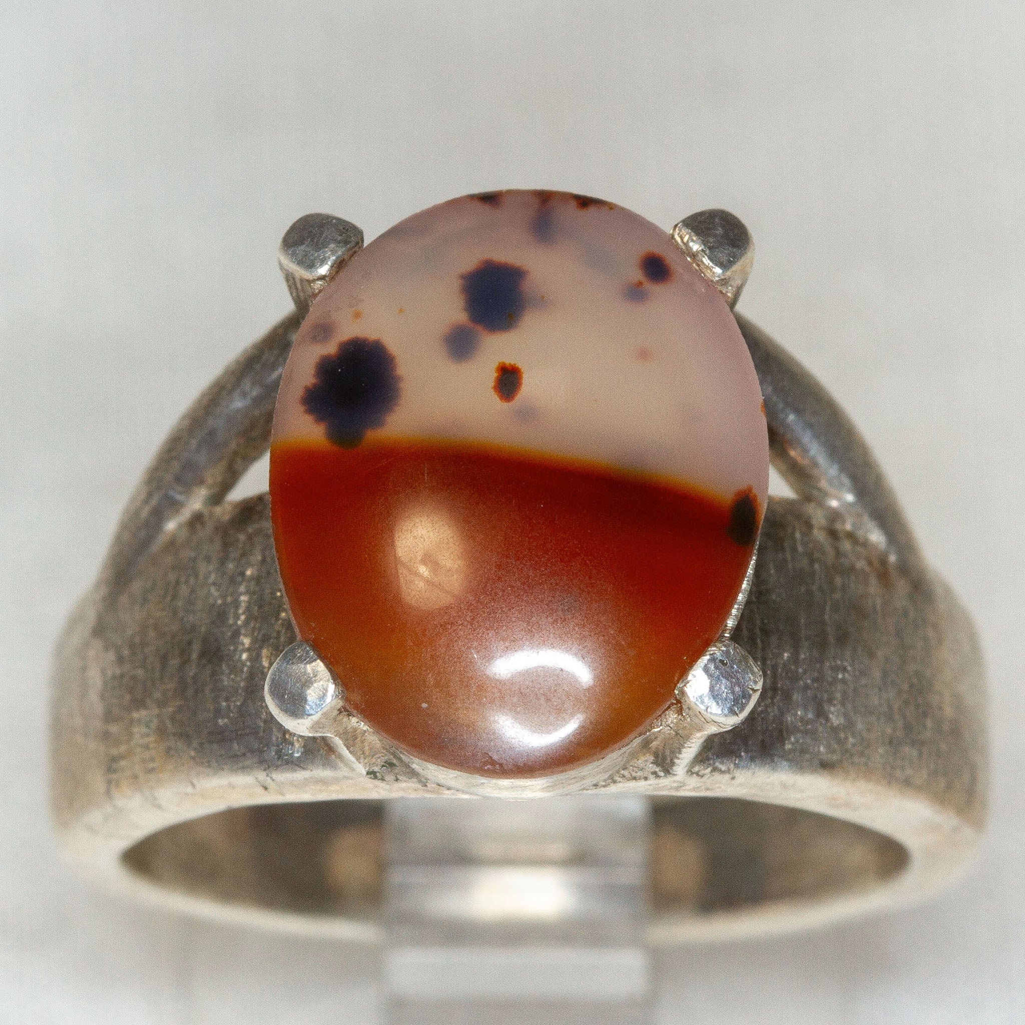 Vintage 925 Sterling Silver Scenic Agate Ring - 11x15mm Oval Cabochon, Size 7.5 Secondary image