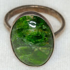 Artisan 925 Sterling Silver Green Diopside Ring - 14x18mm Oval Cabochon, Size 6.5