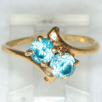 10K Yellow Gold Two-Stone Teal Blue CZ Bypass Ring - Size 6.5
