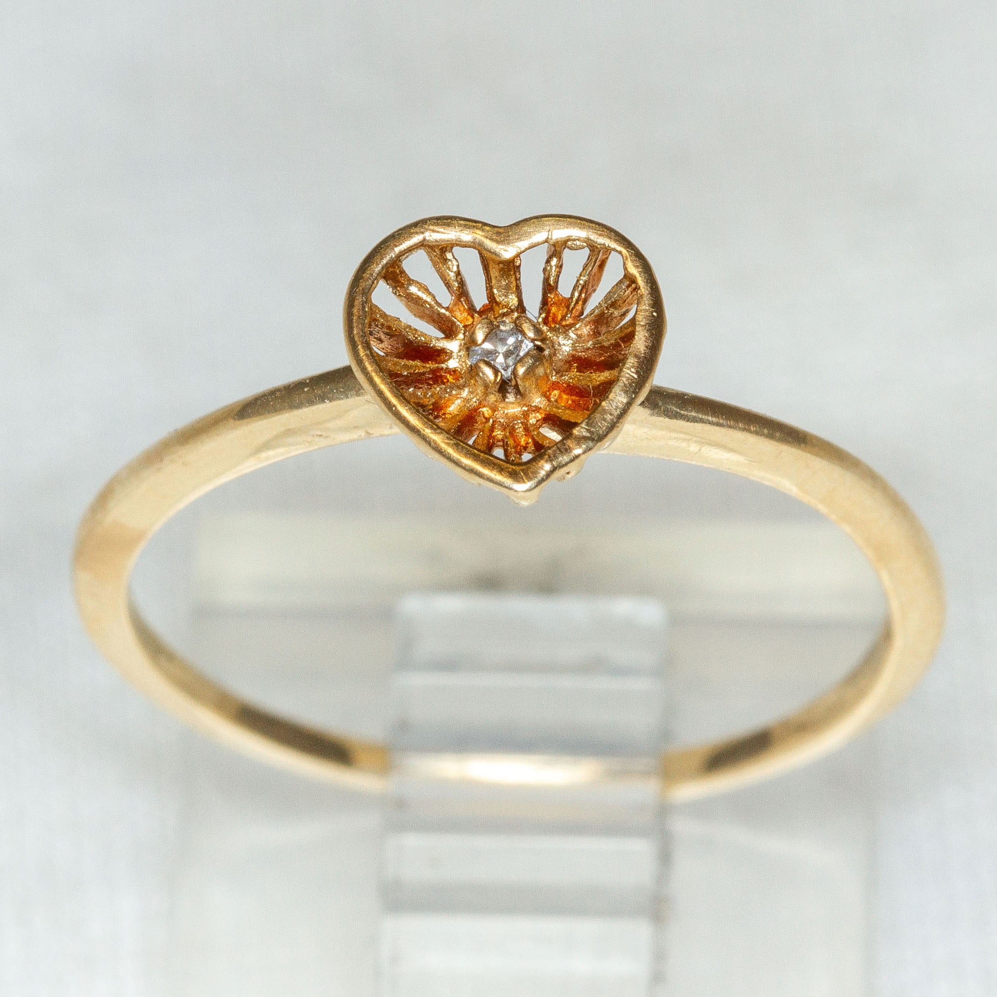 10K Yellow Gold Moissanite Heart Ring - Openwork Setting, Size 6.25