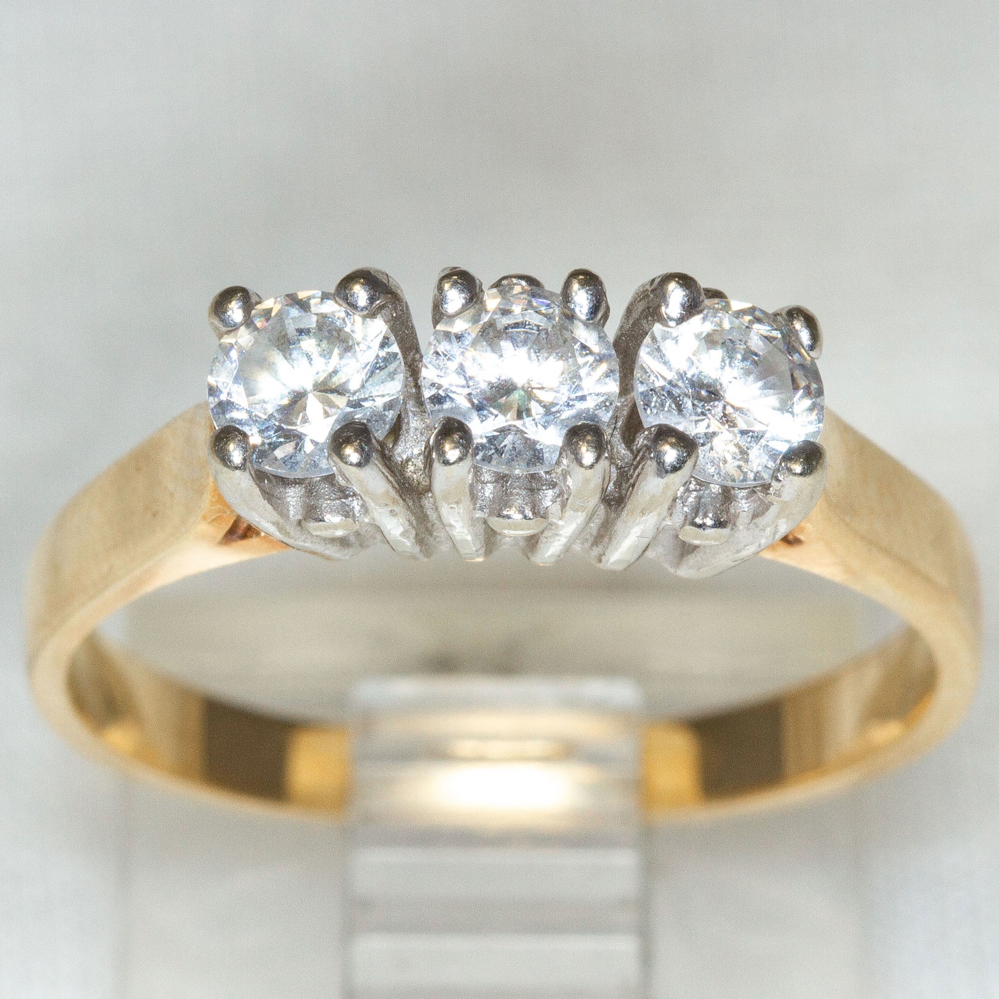 10K Yellow Gold Three-Stone Cubic Zirconia Ring - Size 7.5 Secondary image