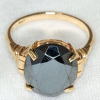 Vintage 10K Yellow Gold Faceted Oval Hematite Ring - Size 7