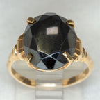 Vintage 10K Yellow Gold Faceted Oval Hematite Ring - Size 7