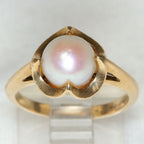 10K Yellow Gold White Pearl Heart Ring - 8mm, Size 6