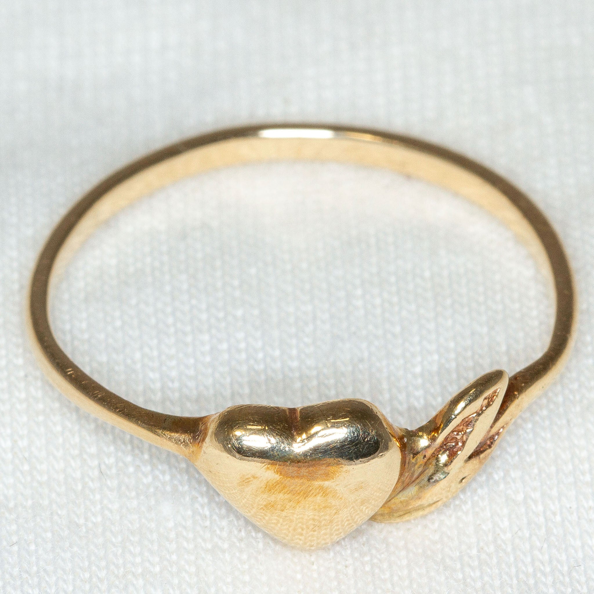 10K Yellow Gold Heart Ring - Asymmetrical Minimalist Design, Size 9