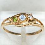 10K Yellow Gold Peridot, Aquamarine & White Sapphire Bypass Ring - Size 5
