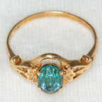 Vintage 10K Yellow Gold Floral Openwork Ring with Synthetic Turquoise-Blue Stone - Size 4.75