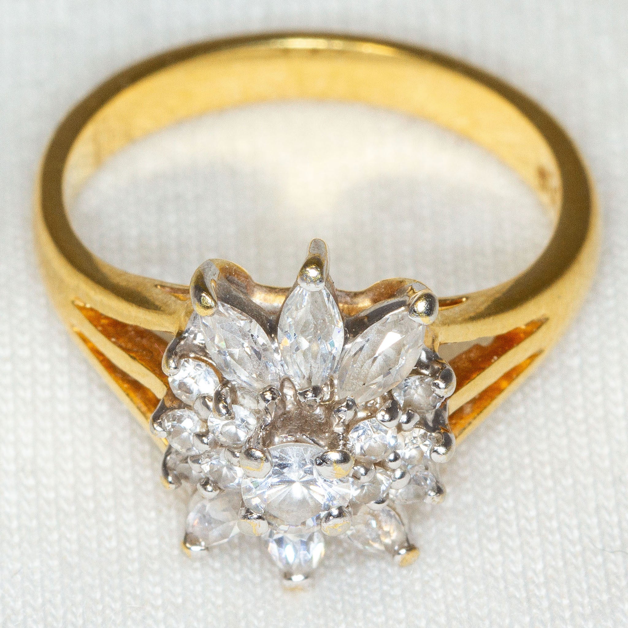 Gold-Plated CZ Floral Cluster Statement Ring - Size 6.5