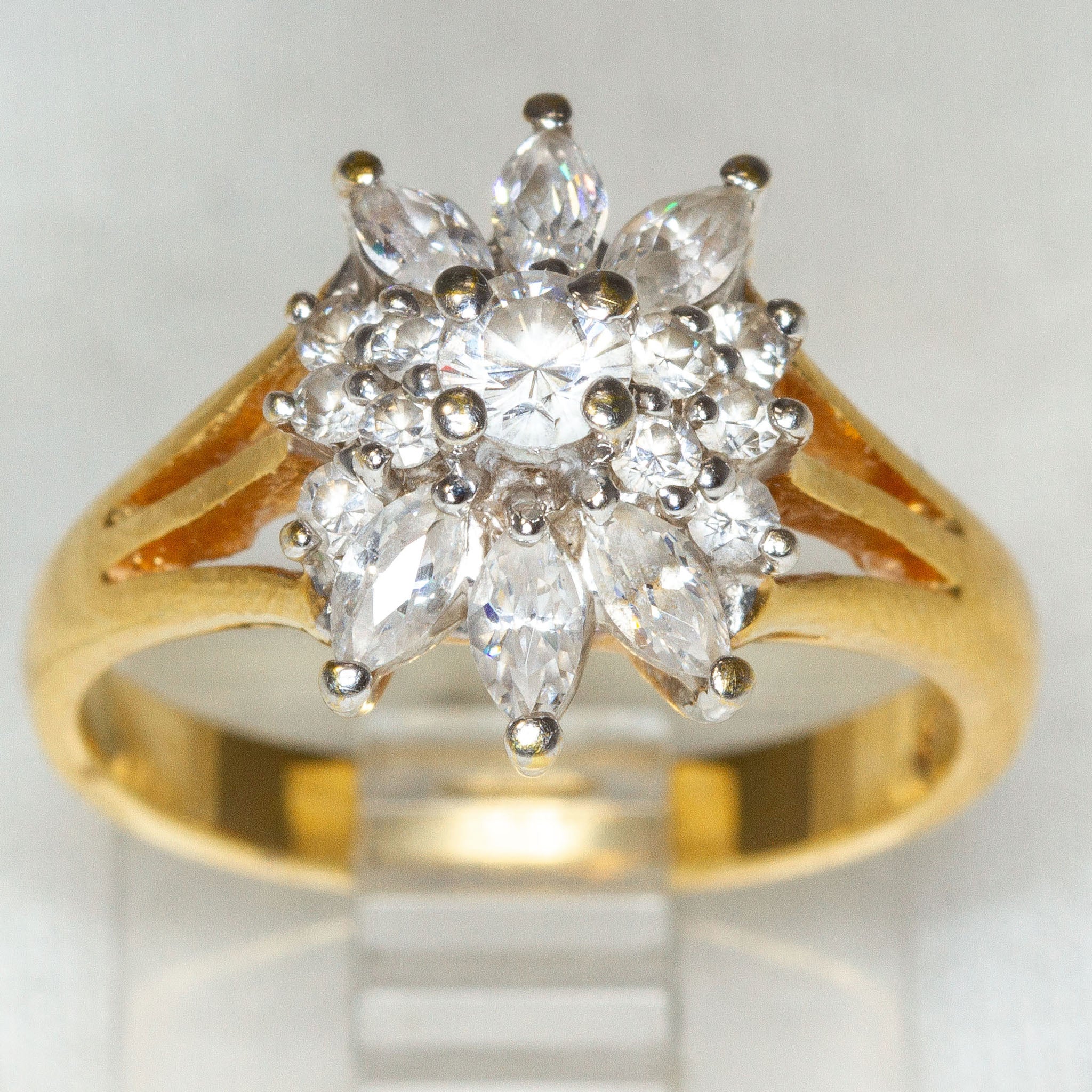 Gold-Plated CZ Floral Cluster Statement Ring - Size 6.5 Secondary image