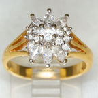Gold-Plated CZ Floral Cluster Statement Ring - Size 6.5