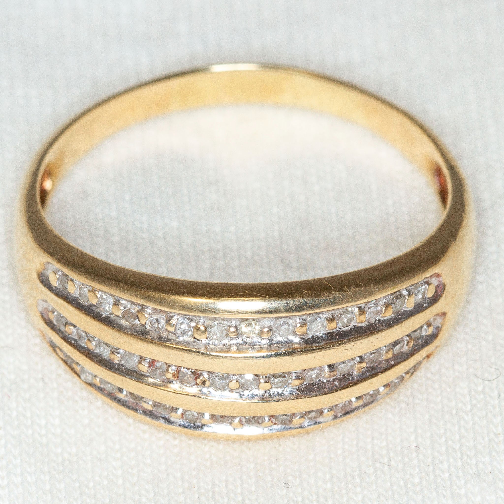 10K Yellow Gold Three-Row Channel Set Diamond Band - Size 9.75