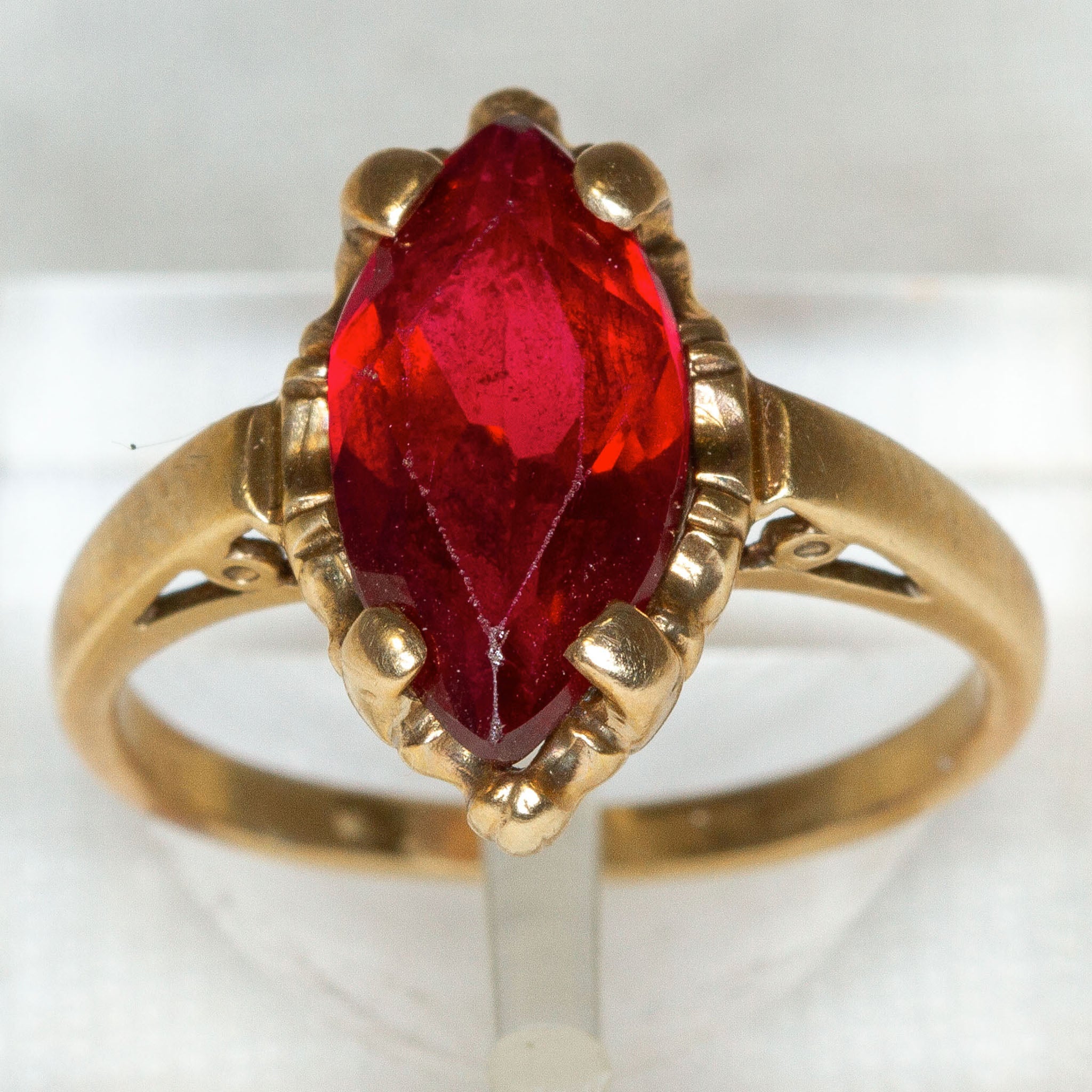 10K Yellow Gold Marquise Synthetic Red Garnet Ring - Size 2.5 Secondary image