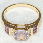 Vintage 10K Yellow Gold Cushion-Cut Amethyst & Diamond Accent Ring - Size 7