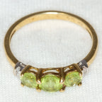 10K Yellow Gold Three-Stone Peridot & Diamond Accent Ring - Size 6.5
