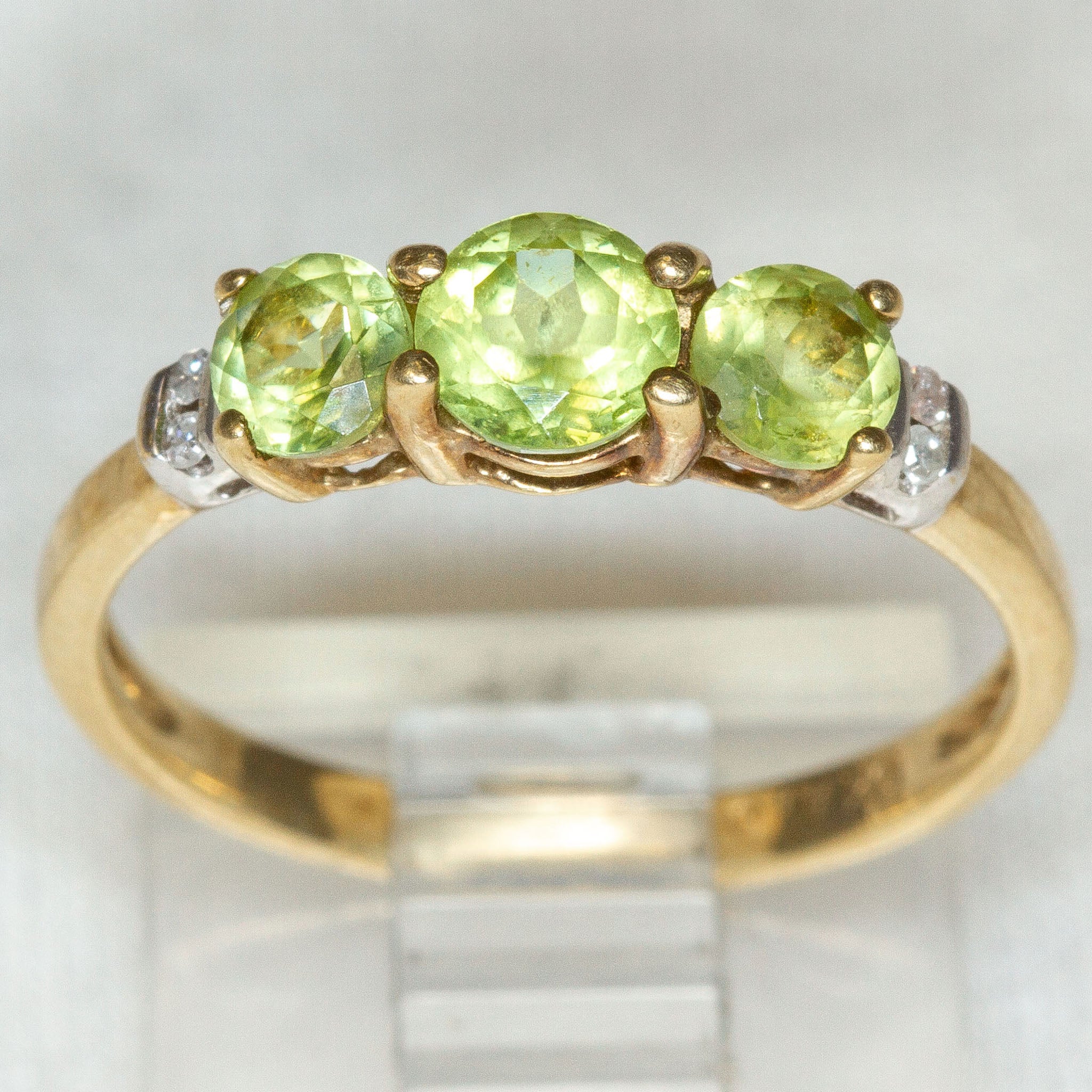 10K Yellow Gold Three-Stone Peridot & Diamond Accent Ring - Size 6.5 Secondary image
