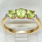 10K Yellow Gold Three-Stone Peridot & Diamond Accent Ring - Size 6.5