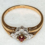 10K Yellow Gold Garnet & Diamond Floral Heart Ring - Size 6.5
