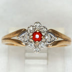 10K Yellow Gold Garnet & Diamond Floral Heart Ring - Size 6.5