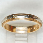 Vintage 10K Two-Tone Gold Engraved Wedding Band - Size 7