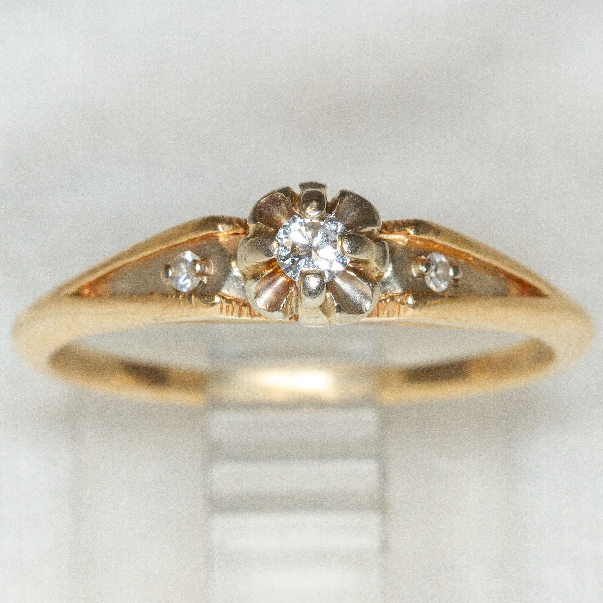 14K Yellow Gold Floral Illusion Diamond Ring - Size 7.5 Secondary image