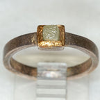 Artisan Mixed Metal 925 Silver & 10K Gold Raw Diamond Ring - Size 6.25