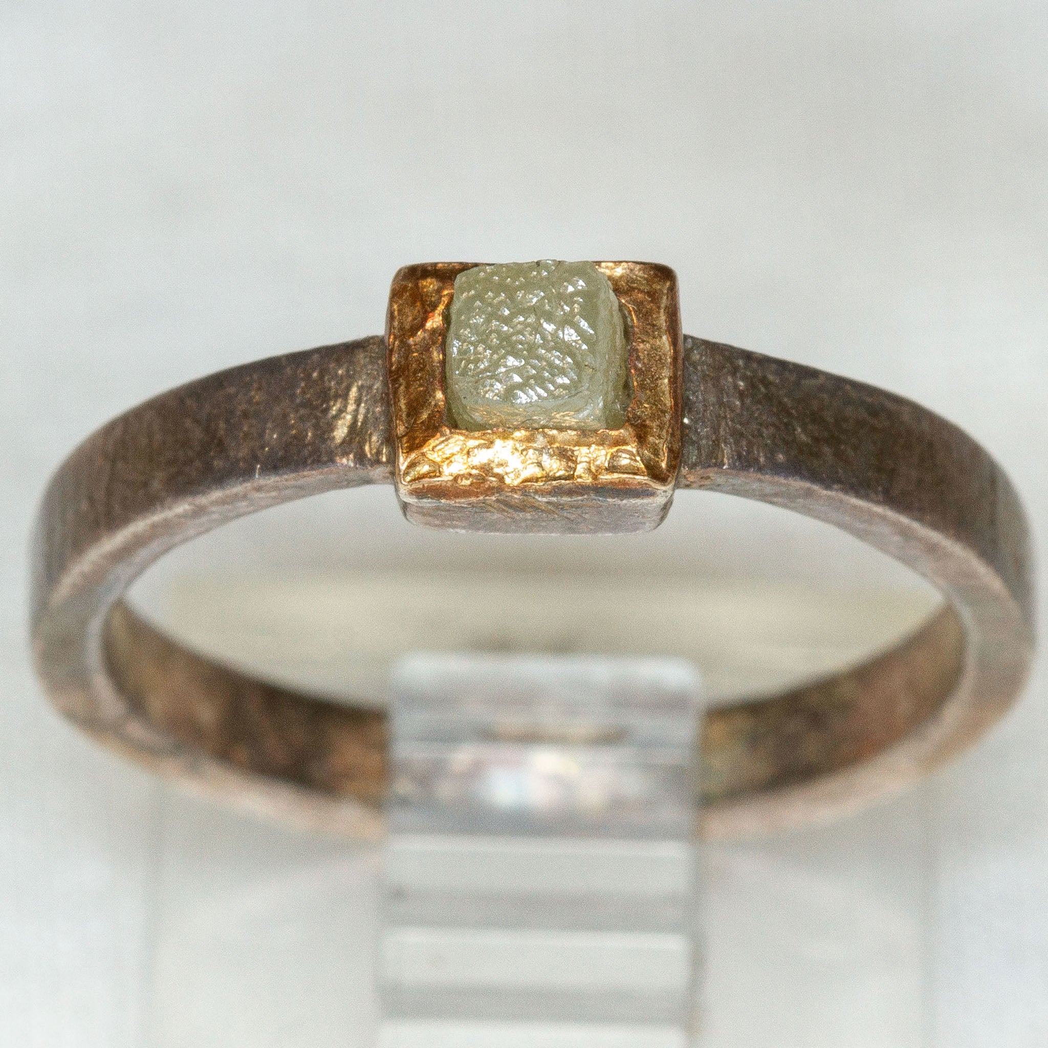 Artisan Mixed Metal 925 Silver & 10K Gold Raw Diamond Ring - Size 6.25