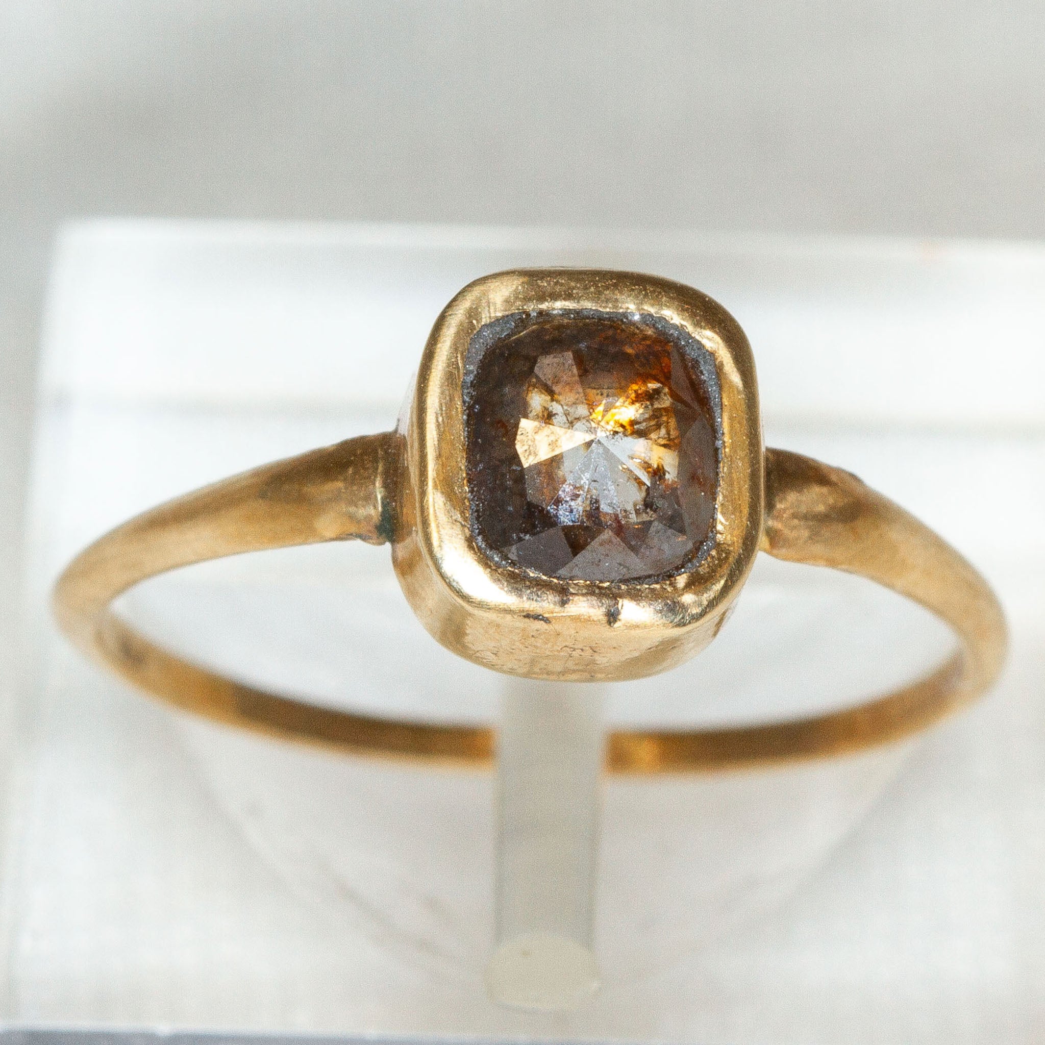 10K Yellow Gold 0.55ct Rustic Brown Diamond Bezel Solitaire Ring - Size 5