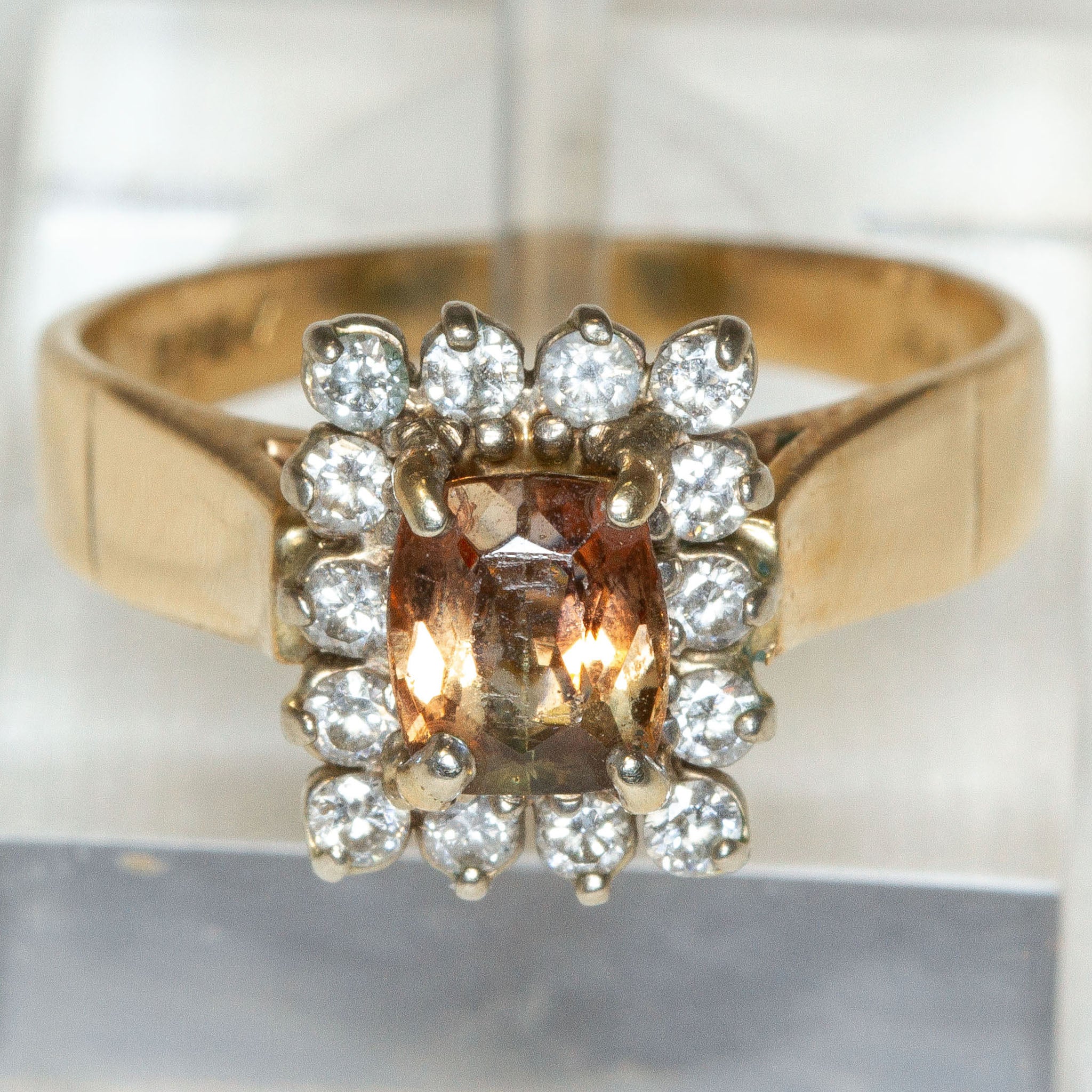 14K Yellow Gold Andalusite and Diamond Halo Ring Secondary image