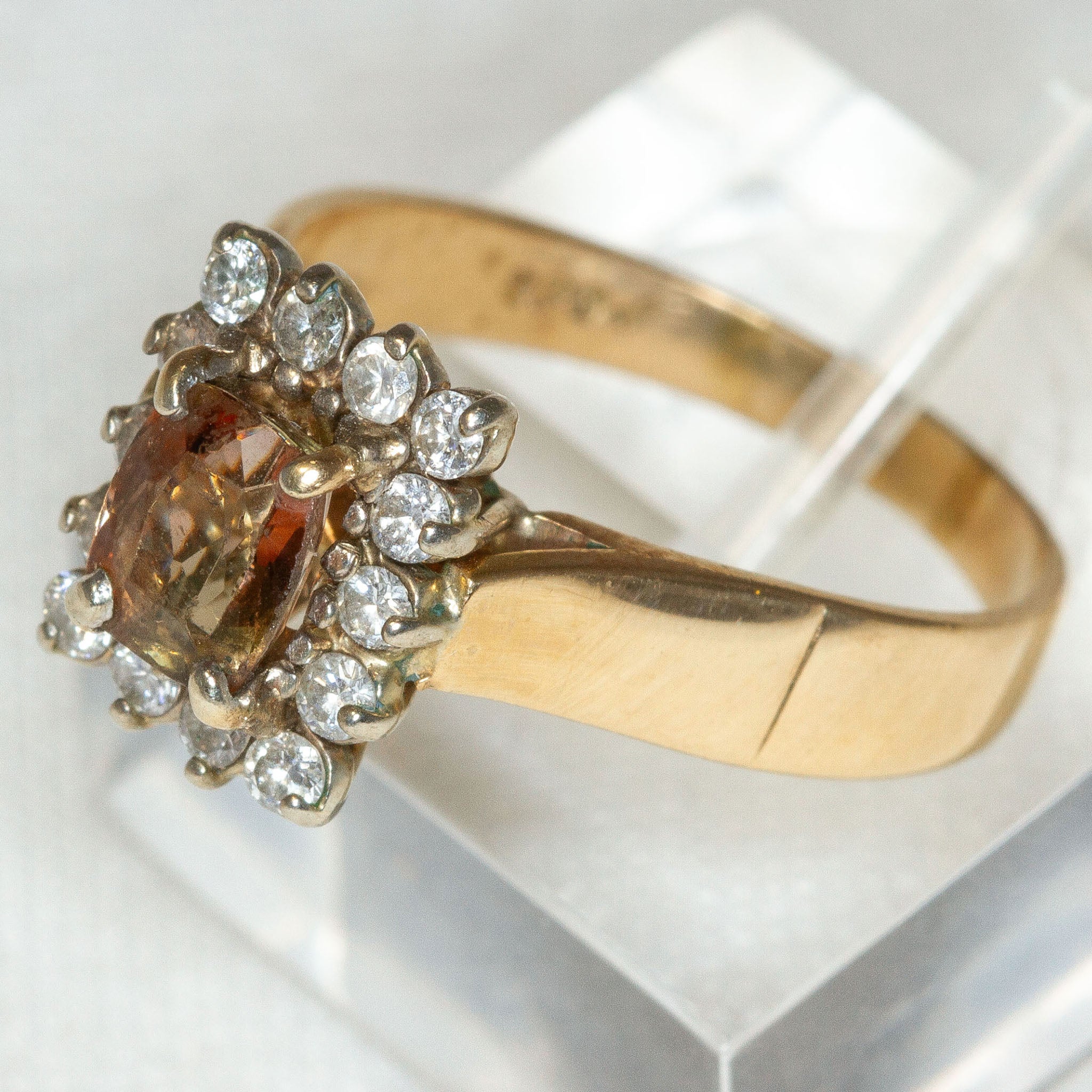14K Yellow Gold Andalusite and Diamond Halo Ring