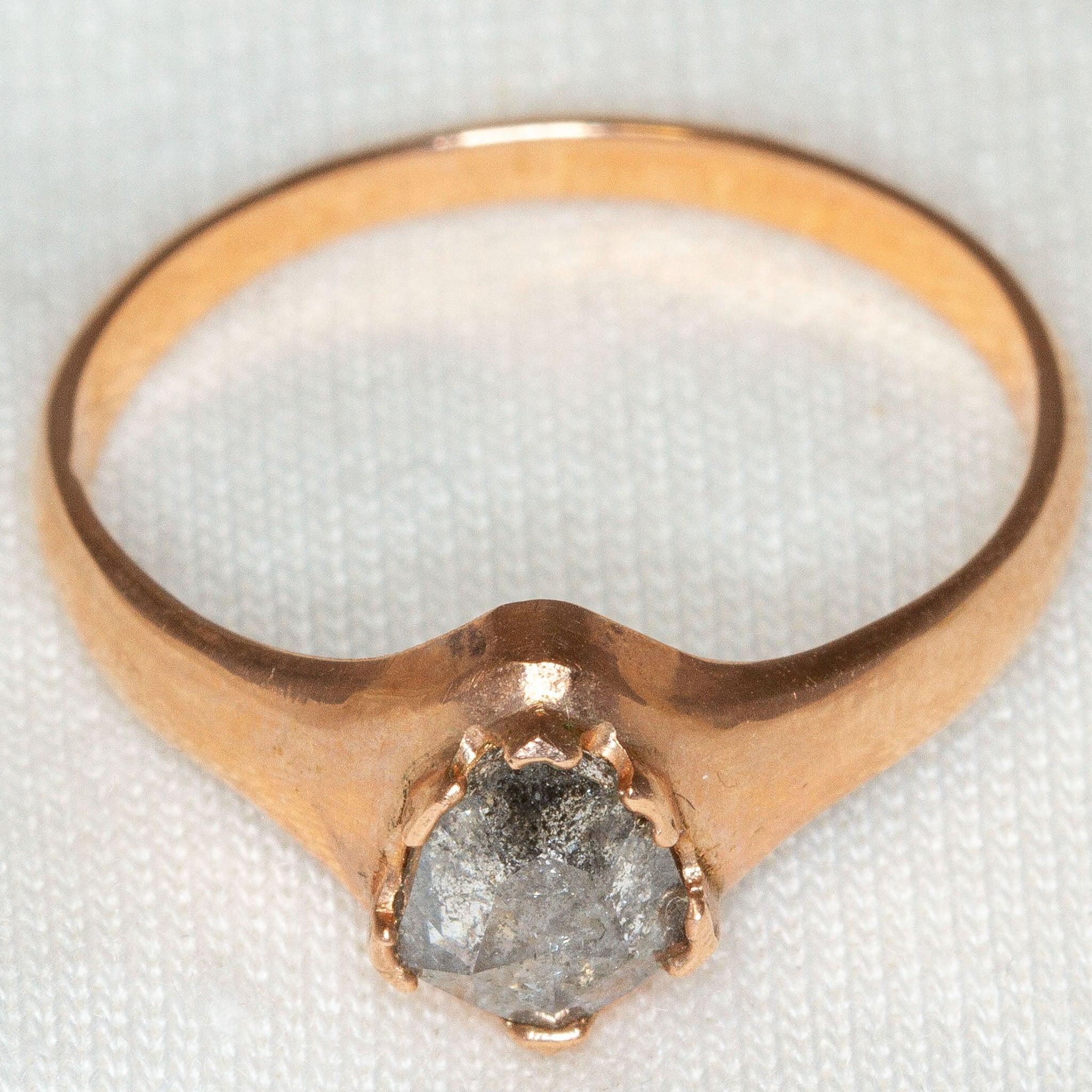 10K Rose Gold 1ct Antique-Cut Salt & Pepper Diamond Solitaire Ring - Size 7.5 Main image