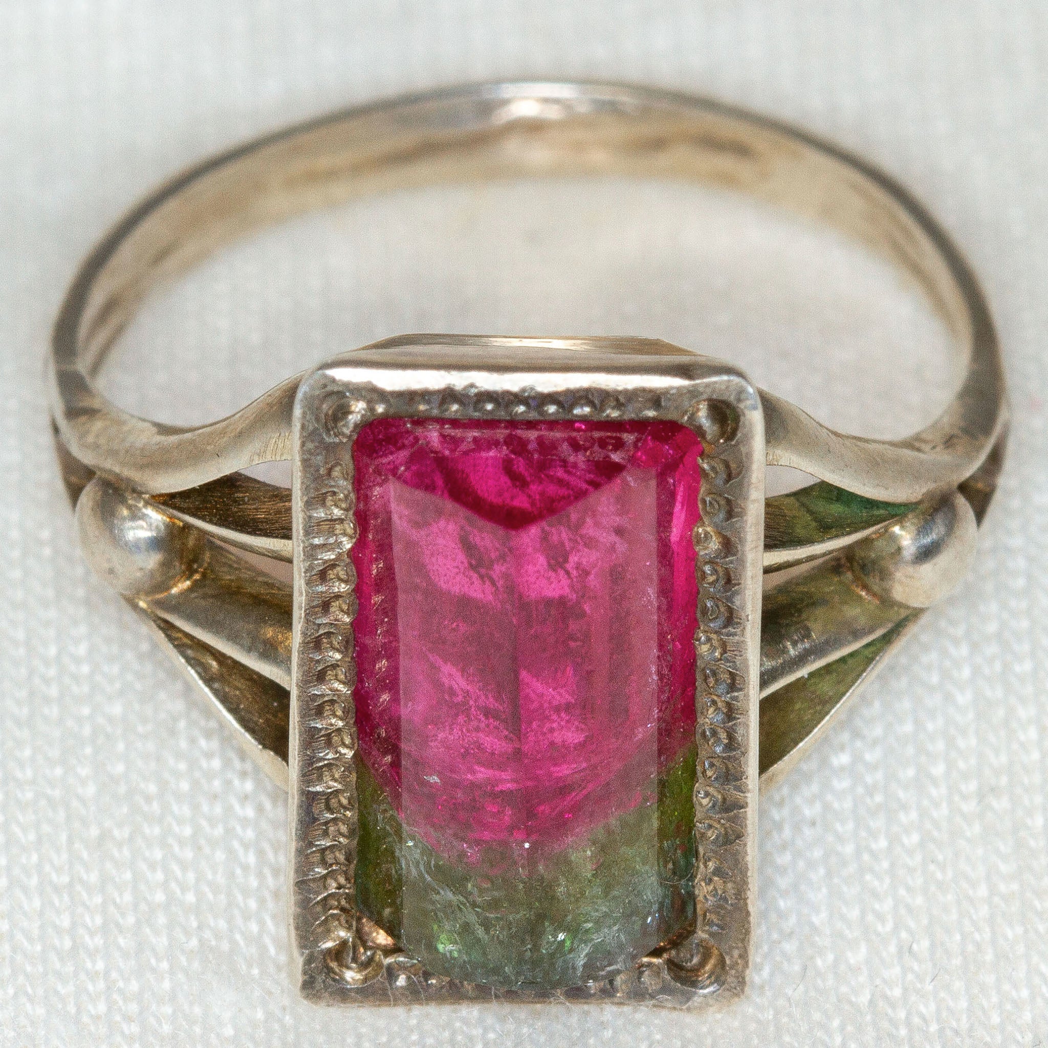 Artisan Sterling Silver Watermelon Tourmaline Ring - Size 8