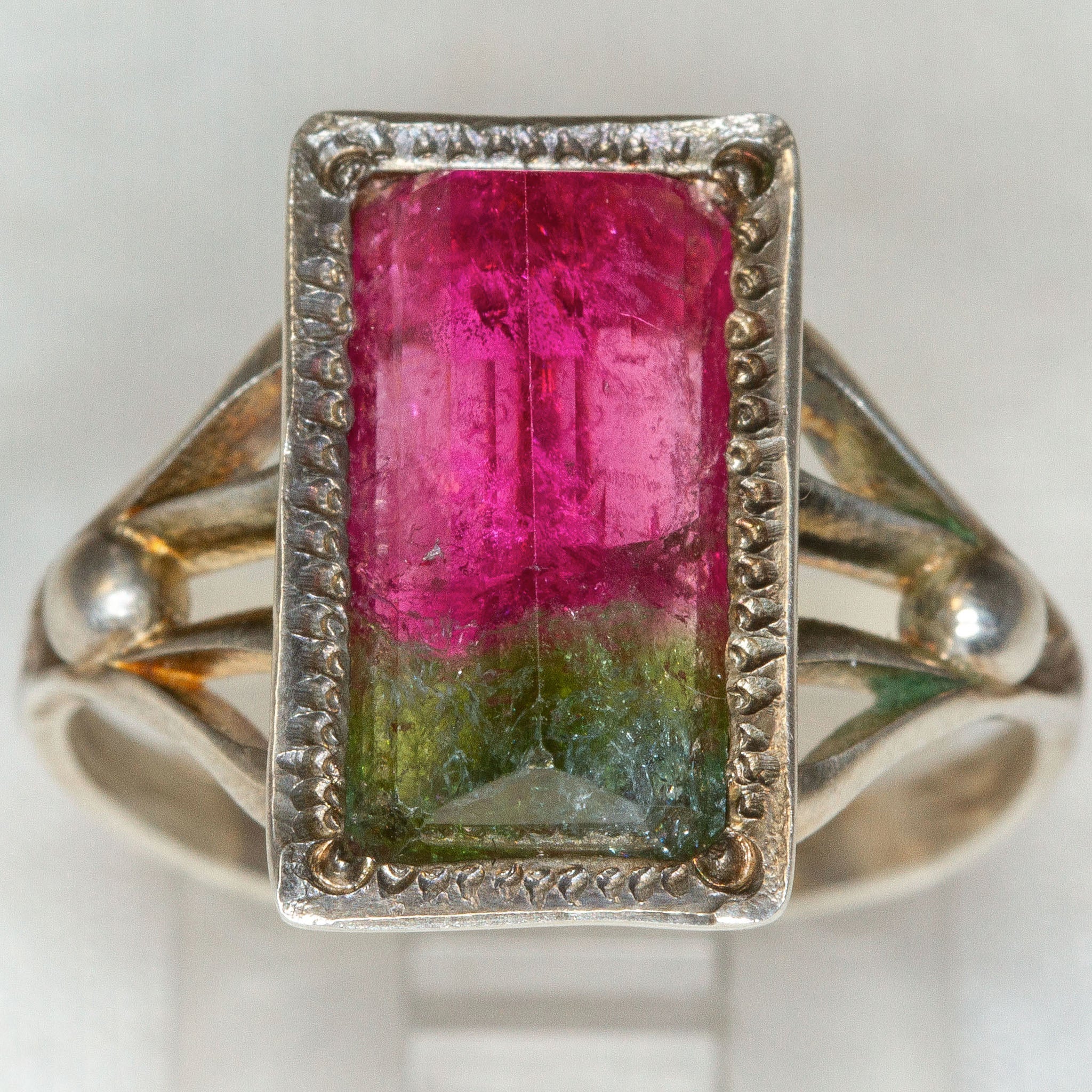 Artisan Sterling Silver Watermelon Tourmaline Ring - Size 8