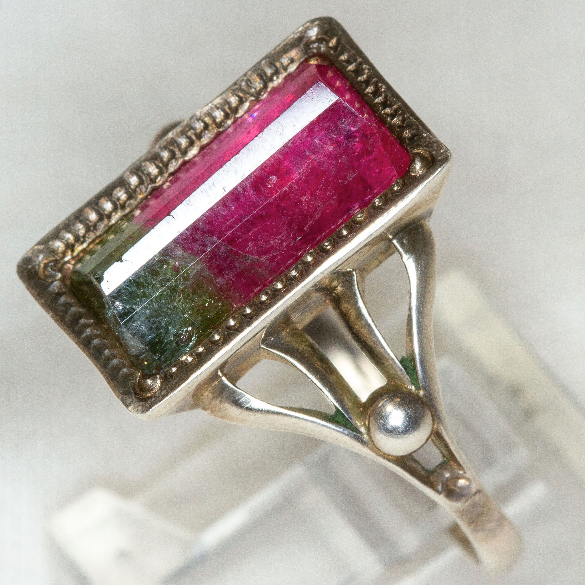 Artisan Sterling Silver Watermelon Tourmaline Ring - Size 8
