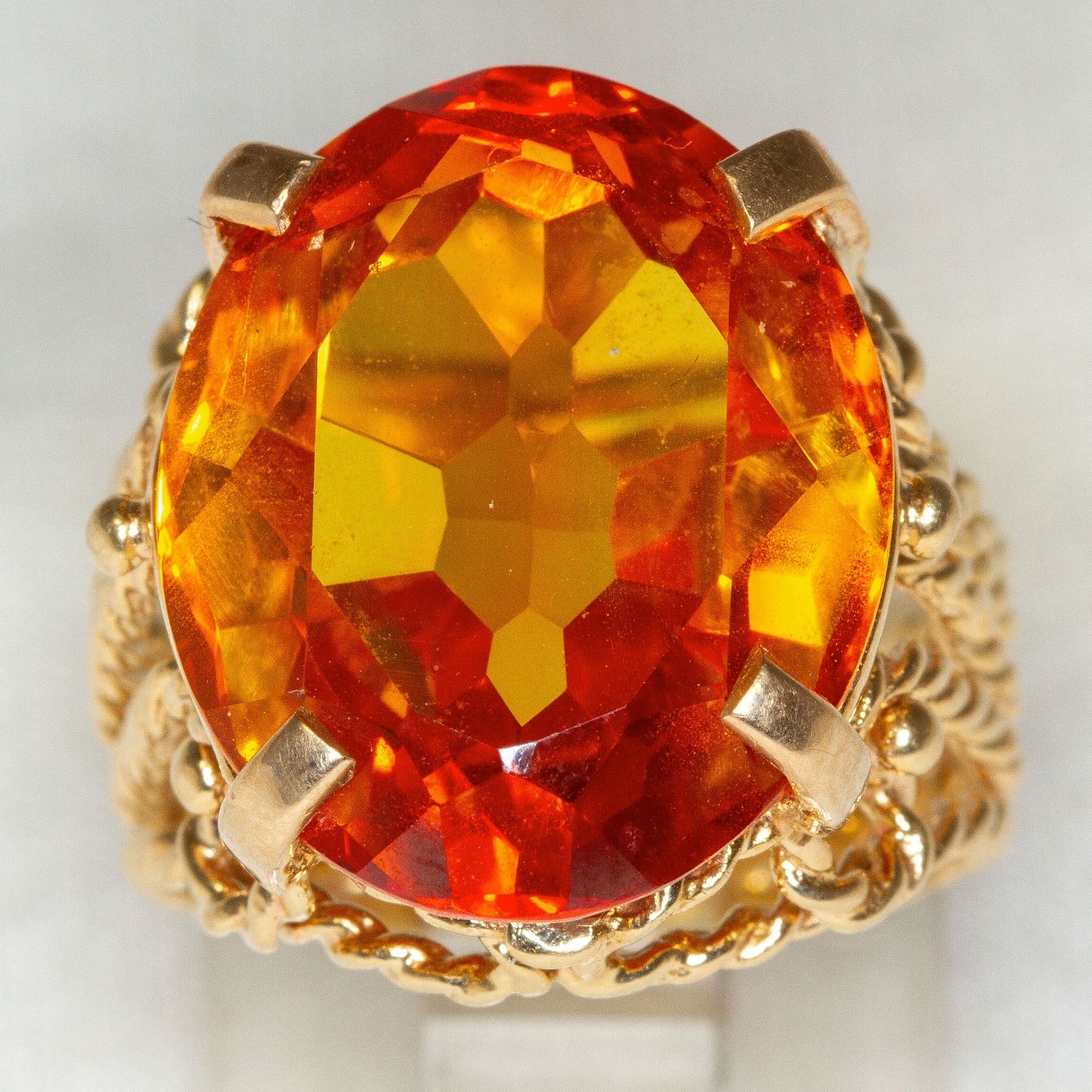 Vintage 14k Yellow Gold Synthetic Citrine Statement Ring - Size 6.5