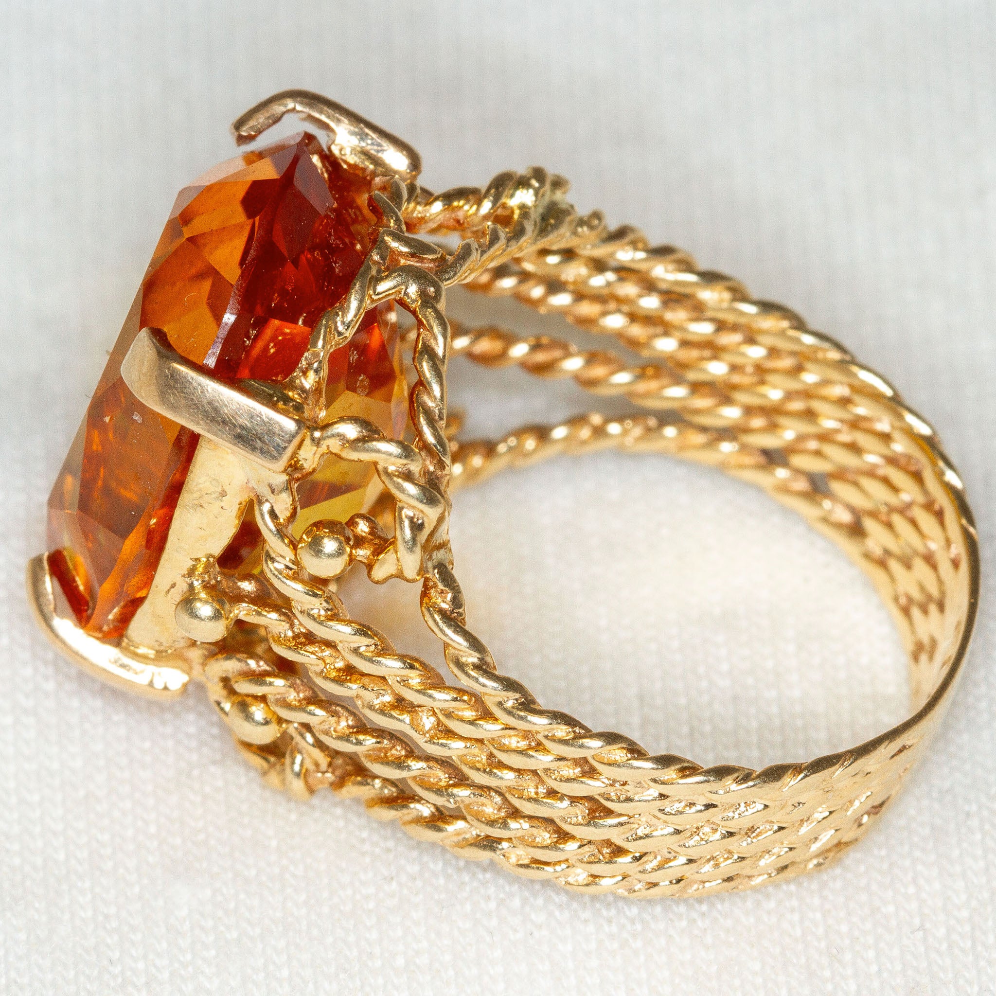 Vintage 14k Yellow Gold Synthetic Citrine Statement Ring - Size 6.5