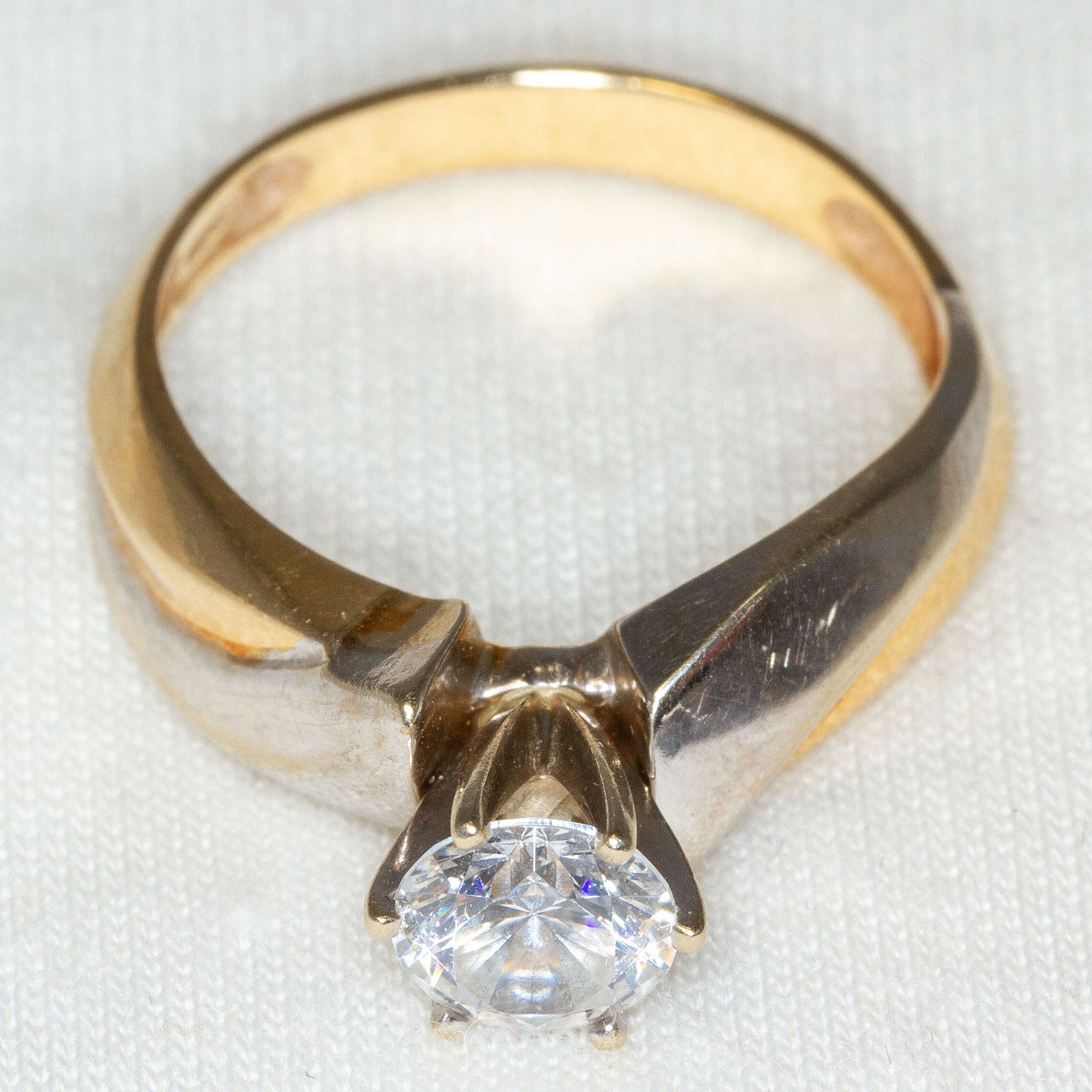 14k Two-Tone Gold Solitaire CZ Ring - Size 8 Main image