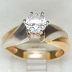 14k Two-Tone Gold Solitaire CZ Ring - Size 8