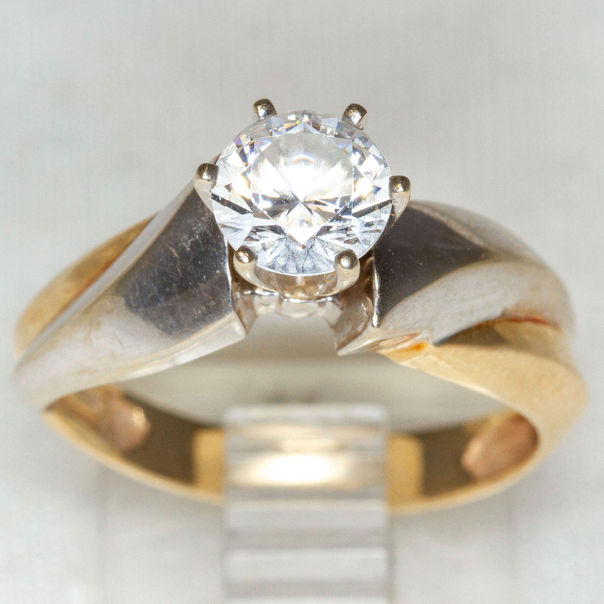14k Two-Tone Gold Solitaire CZ Ring - Size 8