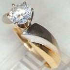 14k Two-Tone Gold Solitaire CZ Ring - Size 8
